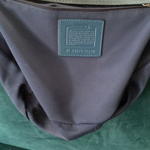 Coach bag, beautiful, blues, navy light, blue turquoise, colored, braided handle - Picture 5 of 5